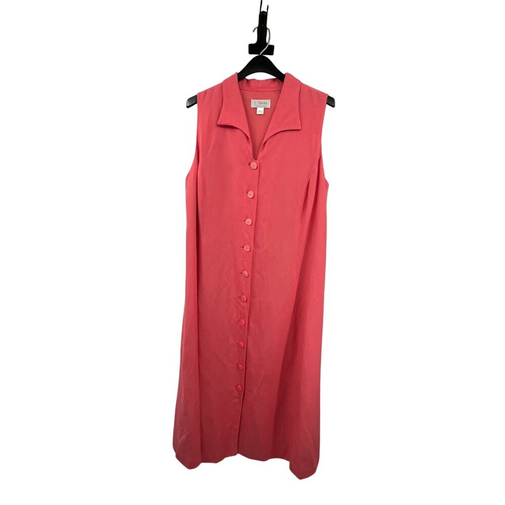 Vintage CJ Banks Linen Blend Midi Dress 20W Pink Button Front Used - Picture 16 of 16